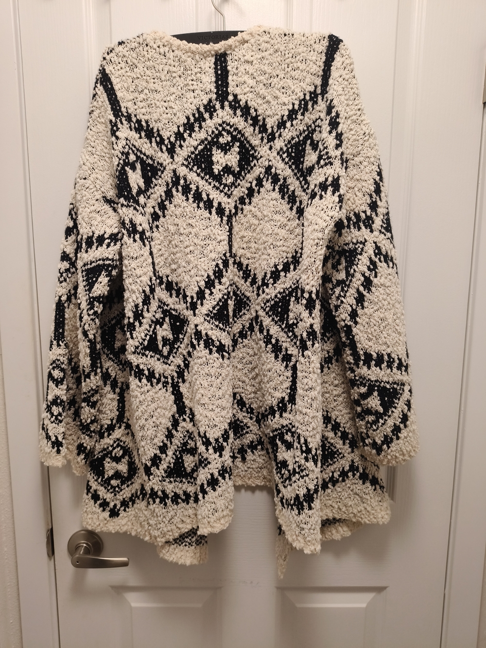 Pol Cozy Open-Front Black & Cream Geometric Sweater Cardigan Boho Cozy - Picture 7 of 9